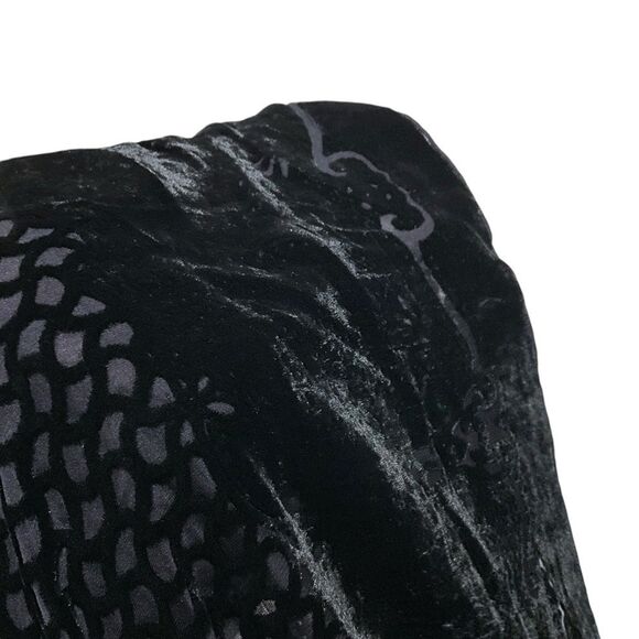 Black Velvet Burnout Scarf Rectangle Hand Rolled Hem - Picture 4 of 6